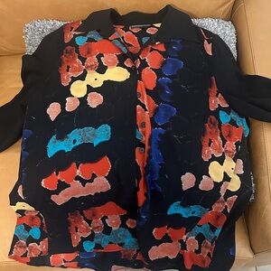 Abstract Black Button-Up Blouse